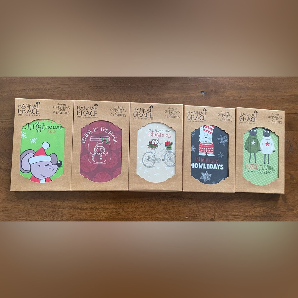 Hannah Grace FIVE 4 packs of Christmas Cards and Envelopes New in box 20 cards